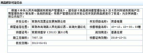 荷香雅居2015-04-01通过预售许可审批