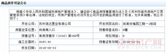 尚湖玫瑰园三期6幢已于2016-09-02通过预售许可