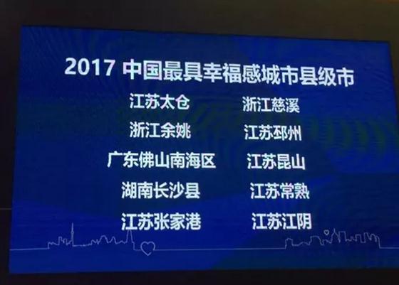 常熟荣获2017年度“中国最具幸福感城市”