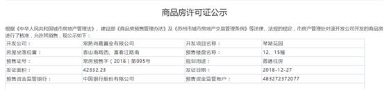 琴湖花园12、15幢2018-12-27通过预售许可