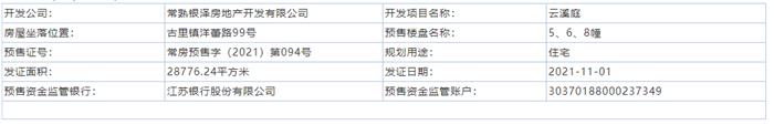 云溪庭5、6、8幢2021-11-01通过预售许可