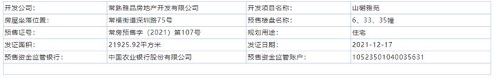 山樾雅院6、18、20、21、33、35幢2021-12-17通过预售许可