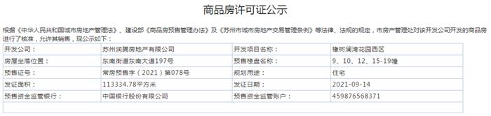 橡树澜湾花园西区9、10、12、15-19幢2021-09-14通过预售许可